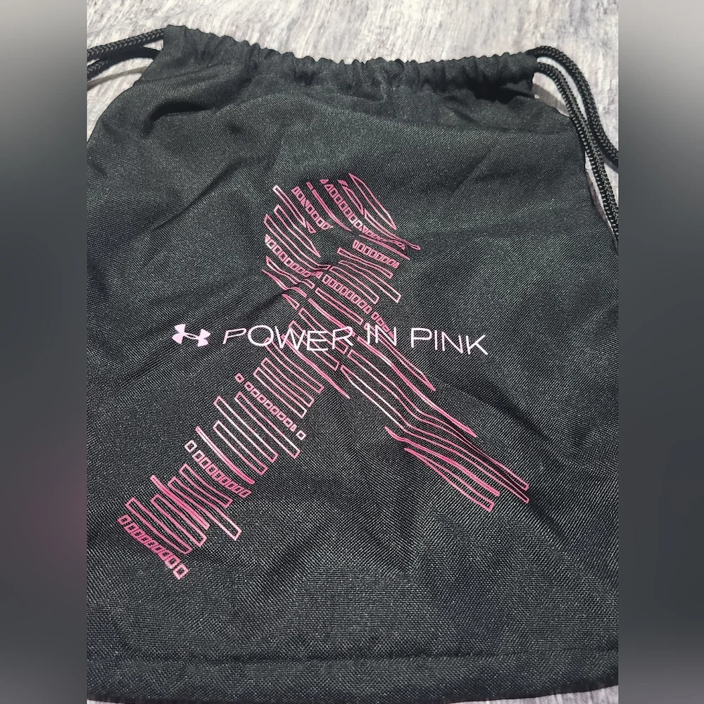 Under Armour Black & Pink  Drawstring Bag Power in Pink -‎ Go Fight Cure